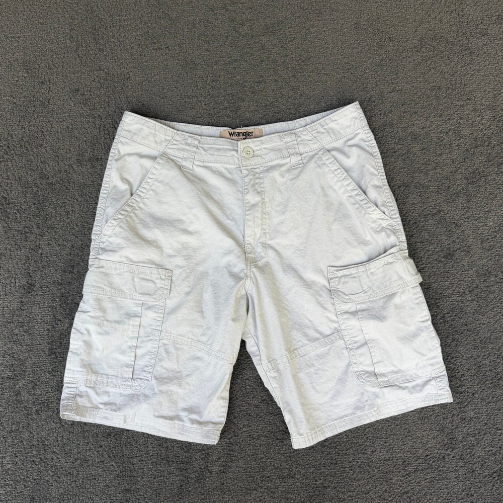 Wrangler Authentics Men Cargo Shorts Tan Stone Ripstop Texture Size 32 12 Inseam